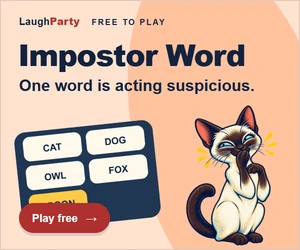LaughParty: Impostor Word Spot the odd word hiding among four connected words. Play free.