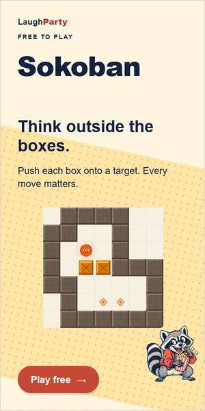LaughParty: Sokoban Push each box onto a target. Every move matters. Play free.