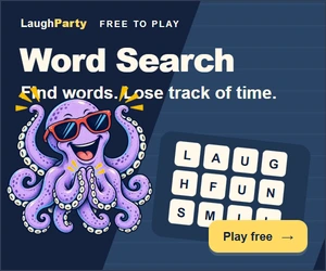 LaughParty: Word Search Hunt for hidden words in humor-themed grids. Play free.
