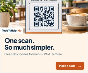 ToolsToHelp.Me: One scan. So much simpler. Menus, Wi-Fi and more. Create a free static QR code. Make a QR code.