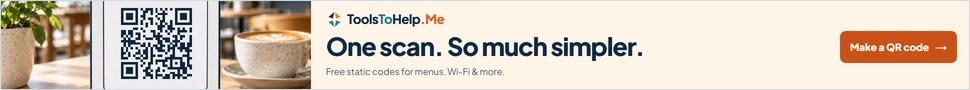 ToolsToHelp.Me: One scan. So much simpler. Menus, Wi-Fi and more. Create a free static QR code. Make a QR code.