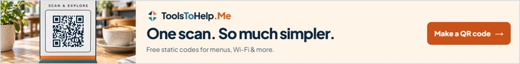 ToolsToHelp.Me: One scan. So much simpler. Menus, Wi-Fi and more. Create a free static QR code. Make a QR code.