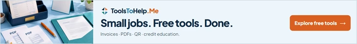 ToolsToHelp.Me: Small jobs. Free tools. Done. Invoices, PDFs, QR codes and credit education. One free account. Explore free tools.