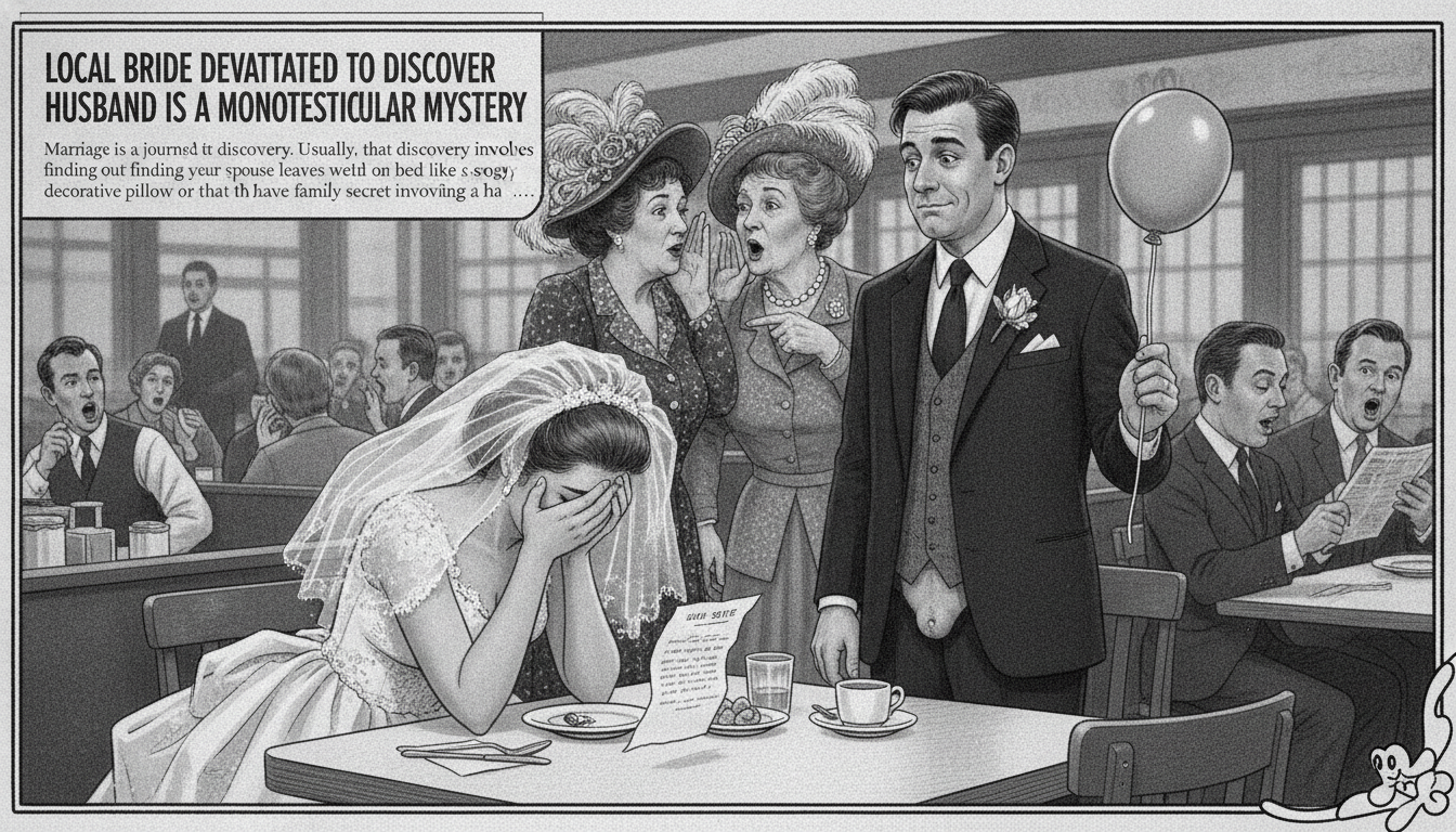 Local Bride Devastated to Discover Husband is a Monotesticular Mystery