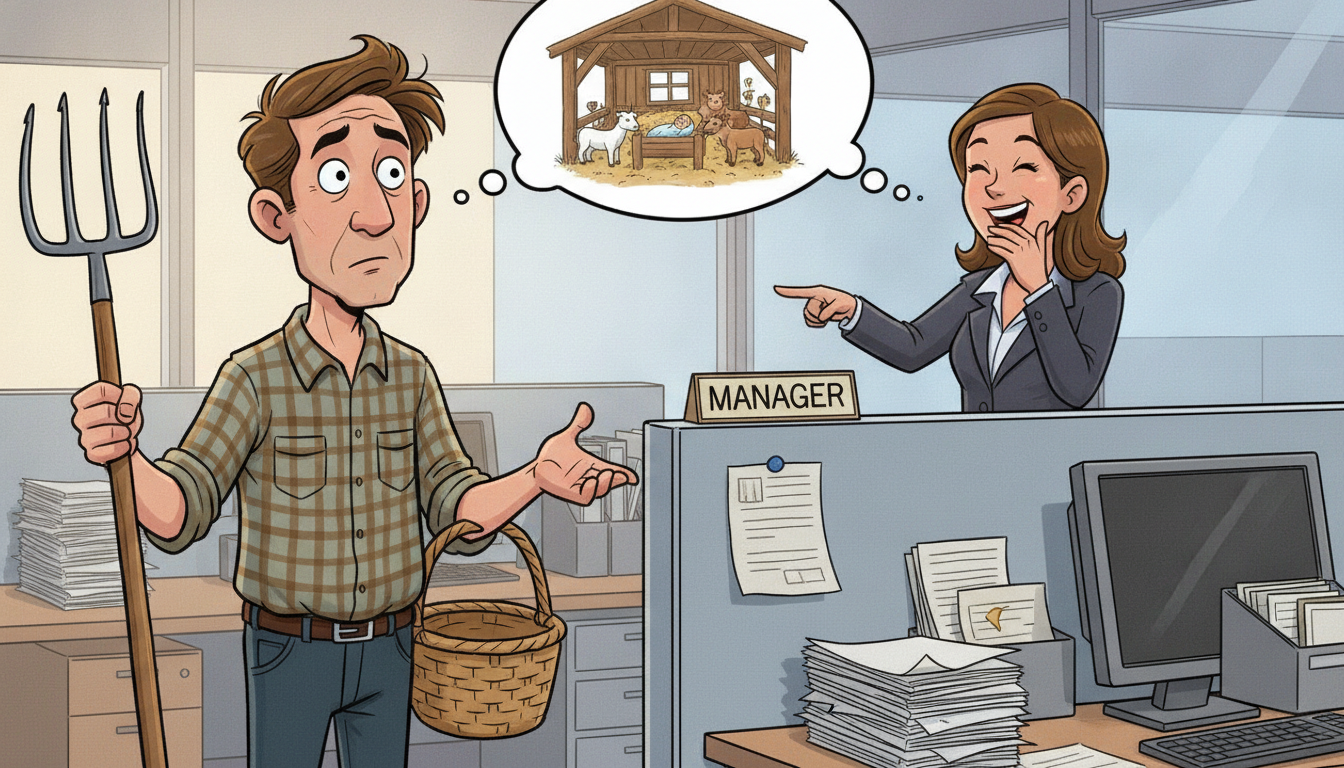 Local Man Applies for 'Manger' Position, Disappointed by Lack of Hay