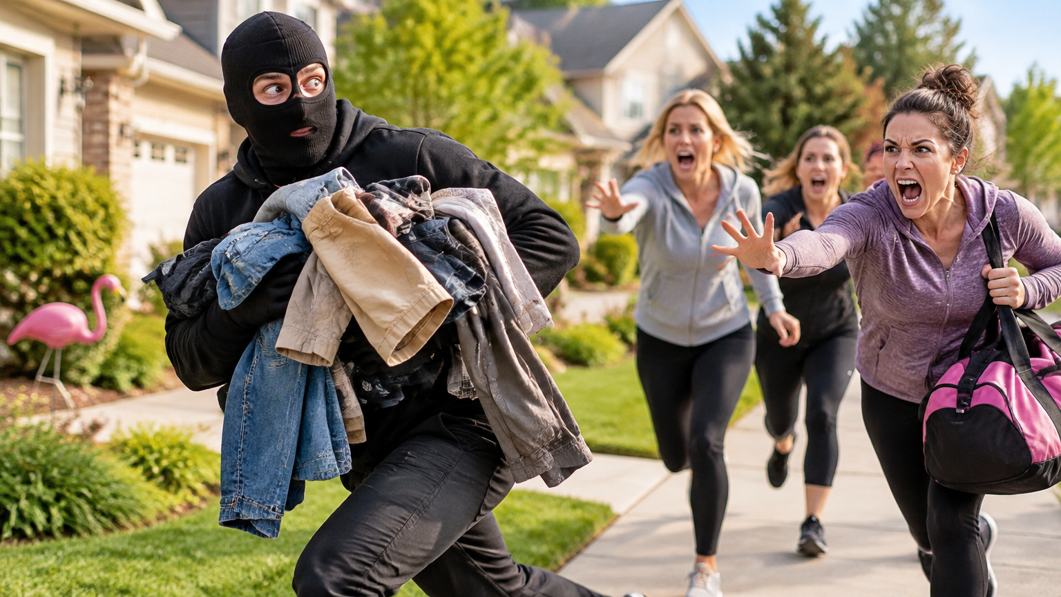 Pants Bandit Strikes Again: Suburb Clutches Its Gym Bags