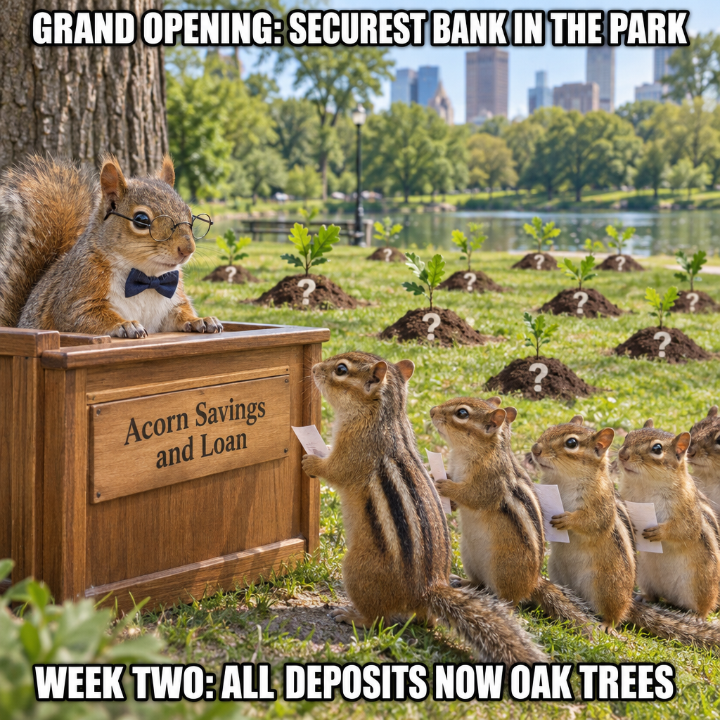 Comic Fiction: Local Squirrel Opens Acorn Bank, Forgets Every Vault Location