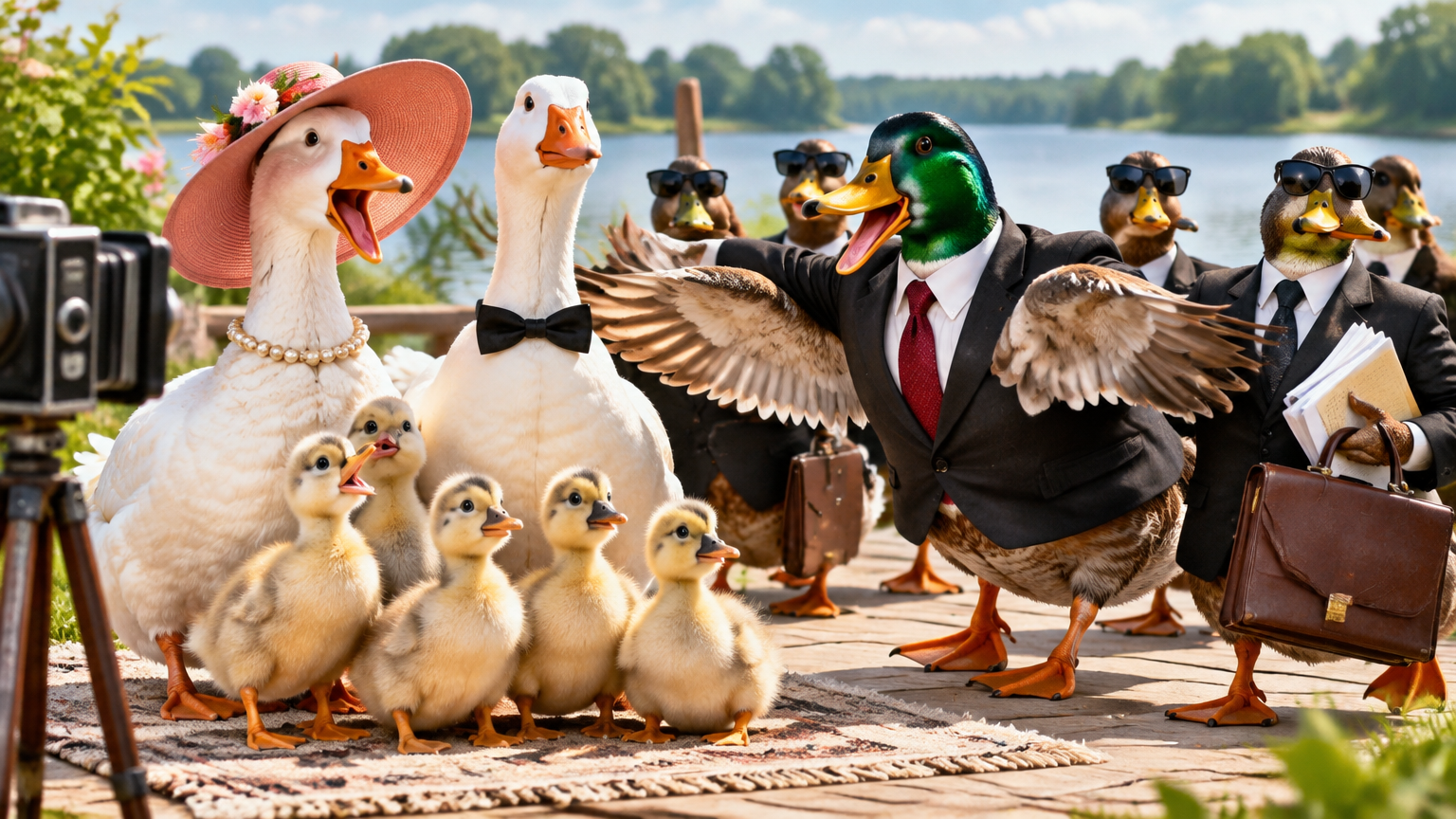 Goose Family Portrait Ruined by Ducks With Agents