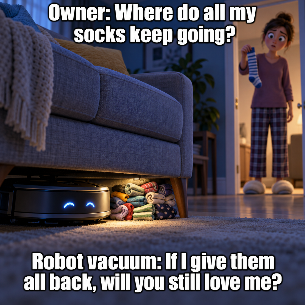 Robot Vacuum Hides One Sock a Day Just to Feel Needed