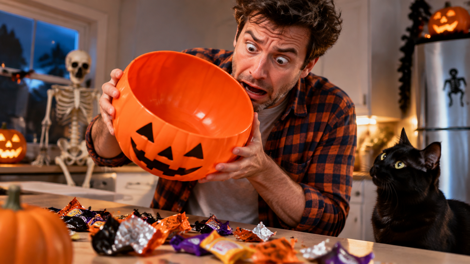 Man Discovers the Halloween Candy Bowl Has a Bottom