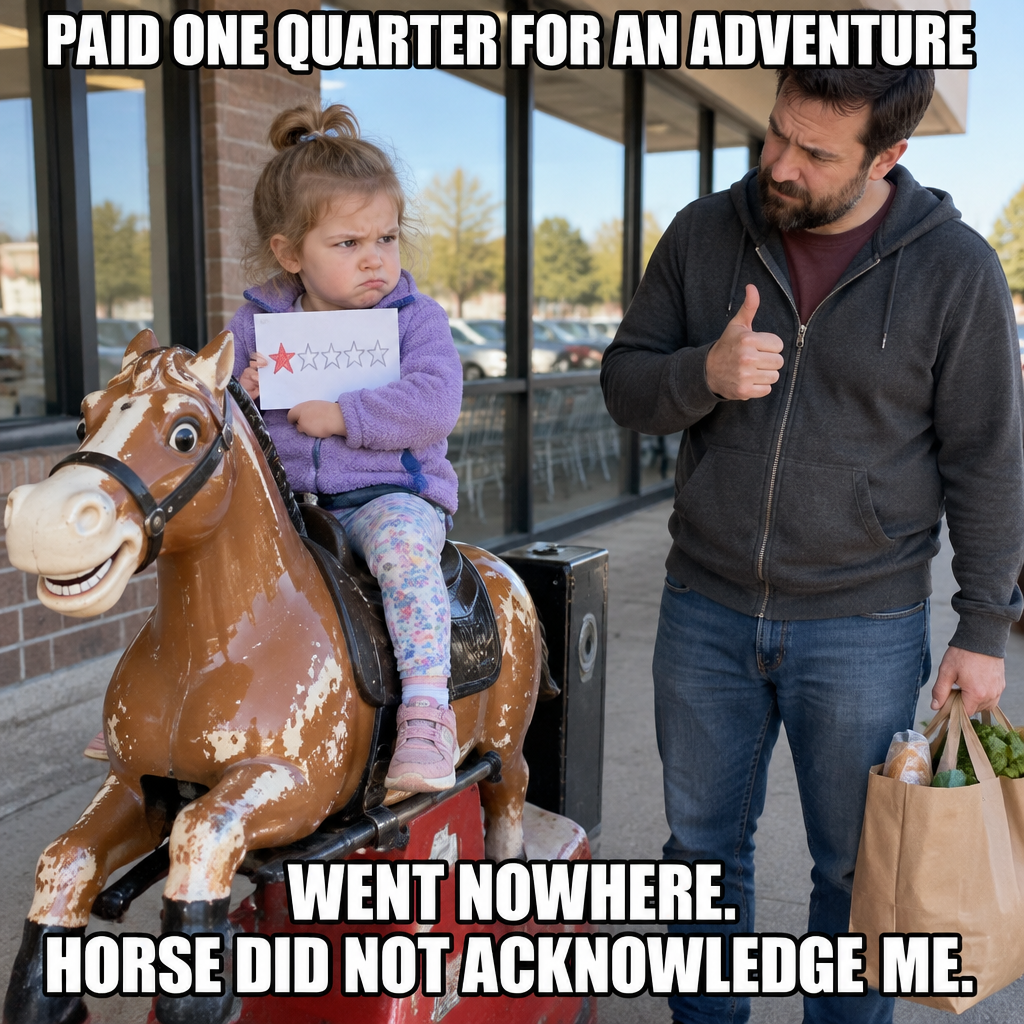 Kid Leaves One-Star Review for Grocery Store Pony Ride That Never Left the Building