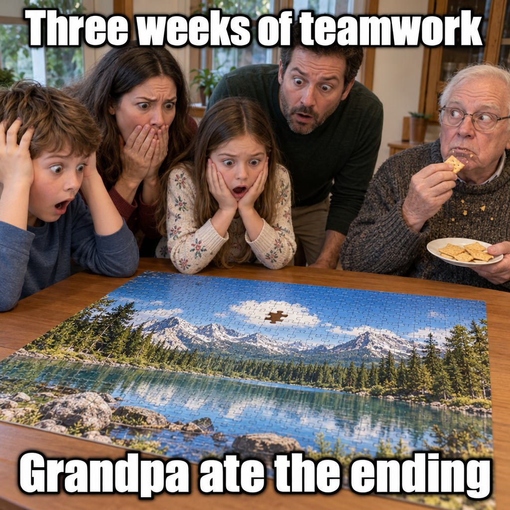 Family Finishes 1,000-Piece Puzzle After Three Weeks, Last Piece Turns Out to Be a Cracker