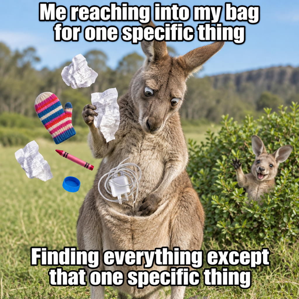 Kangaroo Reaches Into Pouch for Baby, Finds Three Receipts and a Mitten