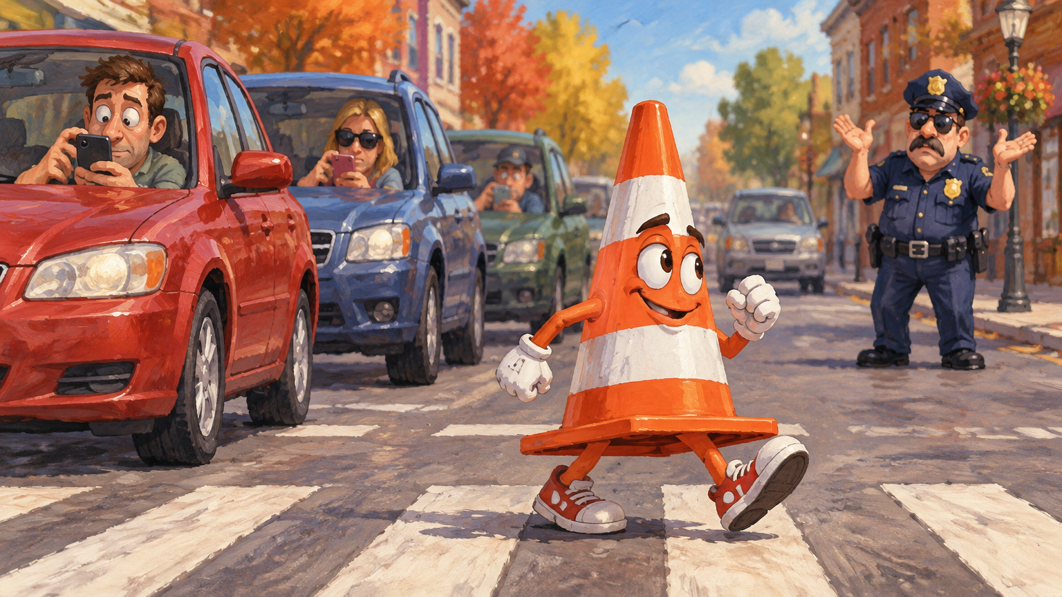Comic Fiction: Orange Cone Crosses Road, Local Drivers Remain Committed to Ignoring Everything