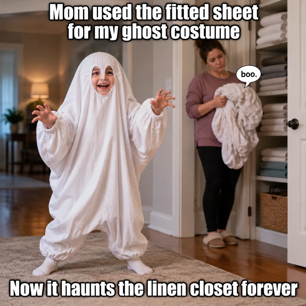 Kid's Ghost Costume Made From a Fitted Sheet Can Never Be Folded Again